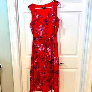 NWT INC floral sleeveless ruffle dress - red,blue size 10